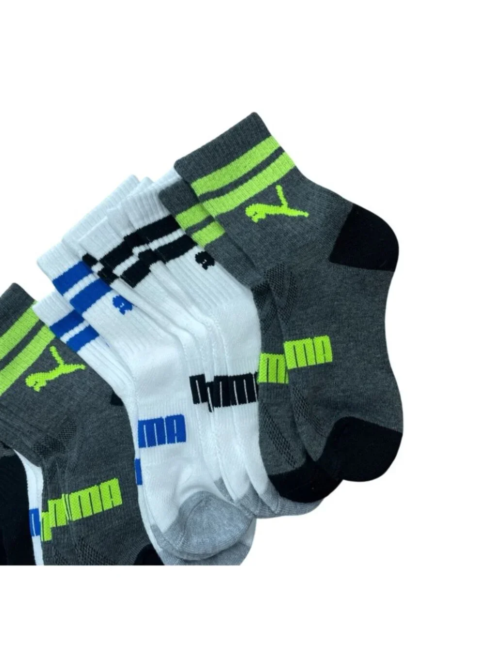 NWOT Puma  10 Pairs Kids Crew Socks Assorted Colors B0832